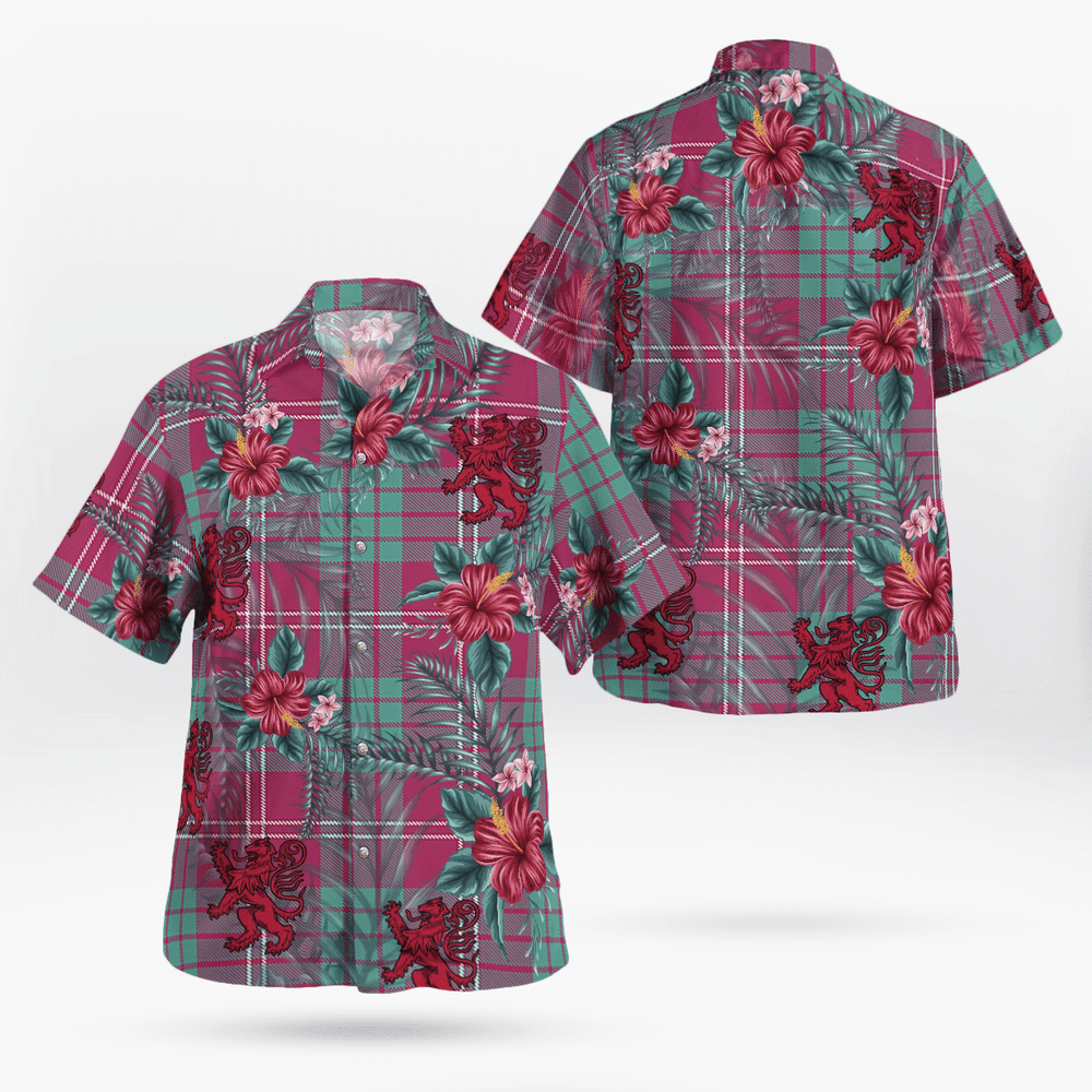 Clan Crawford Ancient Tartan Scottish Lion Hawaiian Shirt HQ46 Crawford Ancient Tartan Tartan Hawaii Shirt