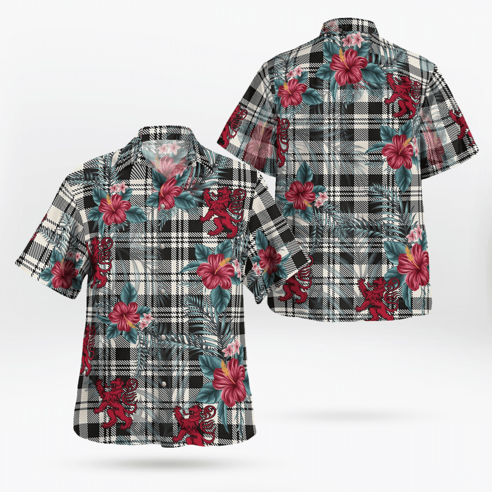 Clan Scott Black & White Ancient Tartan Scottish Lion Hawaiian Shirt AU80 Scott Black & White Ancient Tartan Tartan Hawaii Shirt