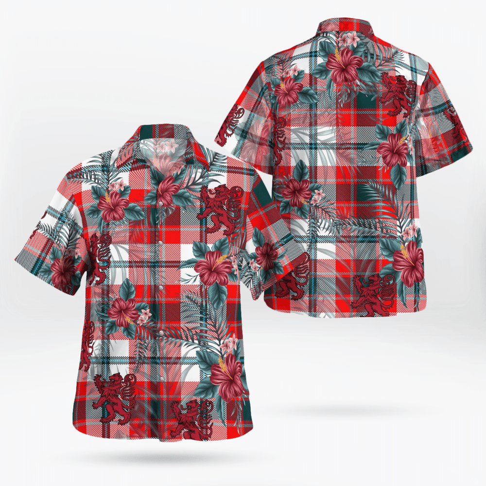 Clan Glasgow District Tartan Scottish Lion Hawaiian Shirt AX76 Glasgow District Tartan Tartan Hawaii Shirt