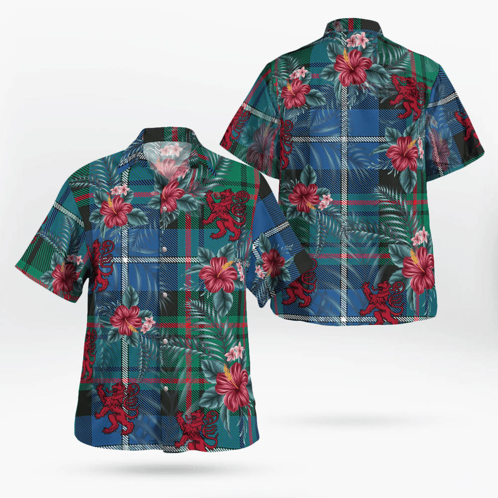 Clan MacRae Hunting Ancient Tartan Scottish Lion Hawaiian Shirt GB55 MacRae Hunting Ancient Tartan Tartan Hawaii Shirt