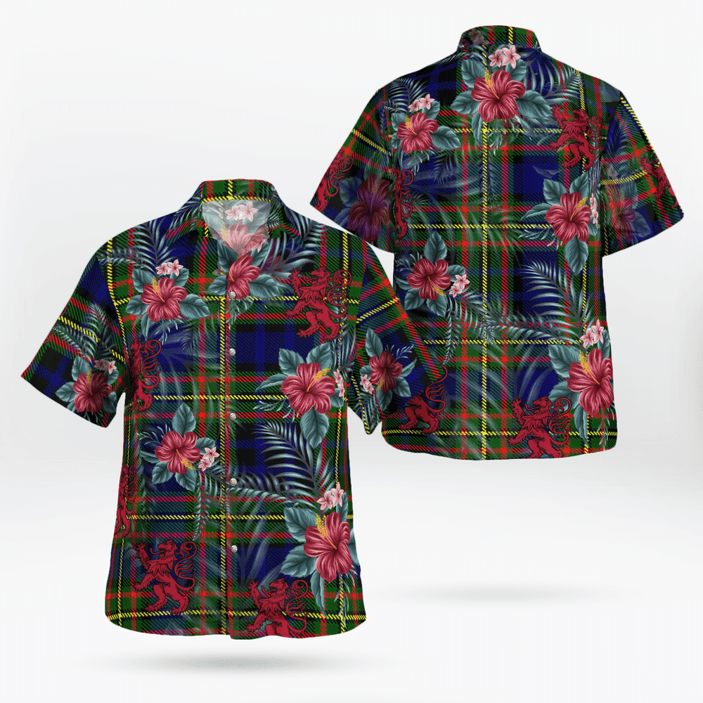 Clan Clelland Modern Tartan Scottish Lion Hawaiian Shirt SH57 Clelland Modern Tartan Tartan Hawaii Shirt