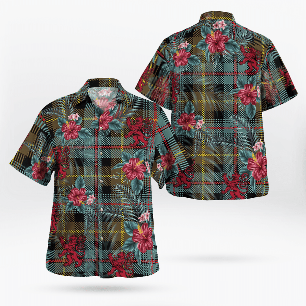 Clan Farquharson Weathered Tartan Scottish Lion Hawaiian Shirt MS39 Farquharson Weathered Tartan Tartan Hawaii Shirt