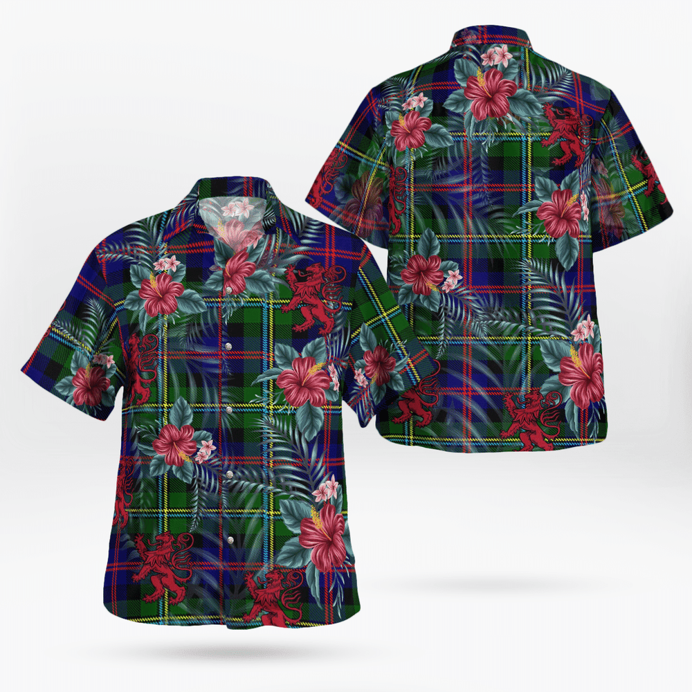 Clan Malcolm Modern Tartan Scottish Lion Hawaiian Shirt KS71 Malcolm Modern Tartan Tartan Hawaii Shirt