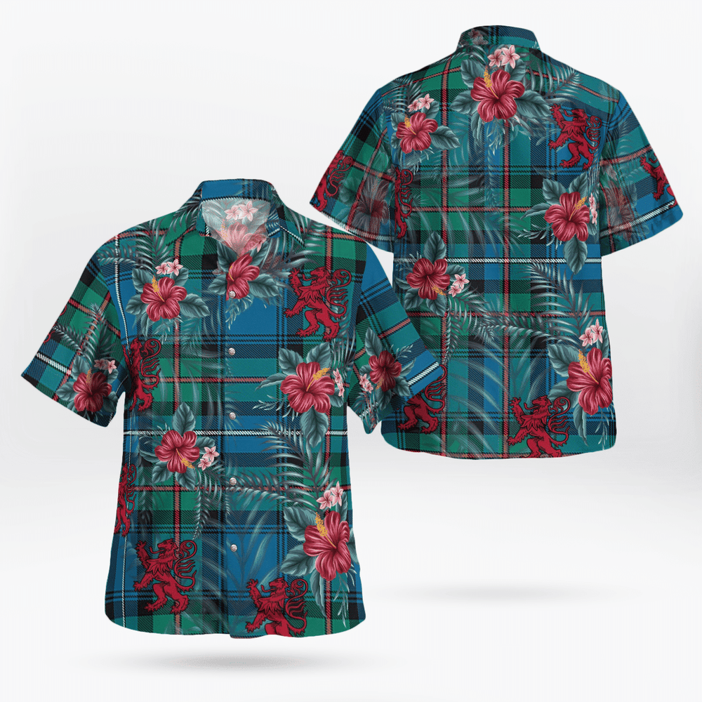 Clan Robertson Hunting Ancient Tartan Scottish Lion Hawaiian Shirt SR58 Robertson Hunting Ancient Tartan Tartan Hawaii Shirt