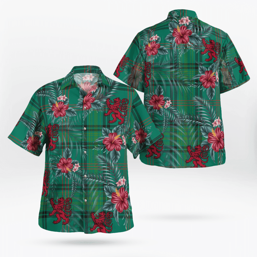 Clan Ross Hunting Ancient Tartan Scottish Lion Hawaiian Shirt OY53 Ross Hunting Ancient Tartan Tartan Hawaii Shirt
