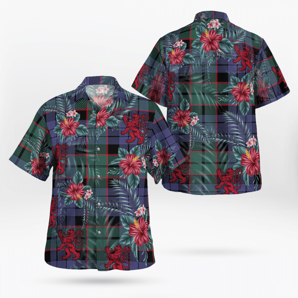 Clan Fletcher Modern Tartan Scottish Lion Hawaiian Shirt XJ85 Fletcher Modern Tartan Tartan Hawaii Shirt