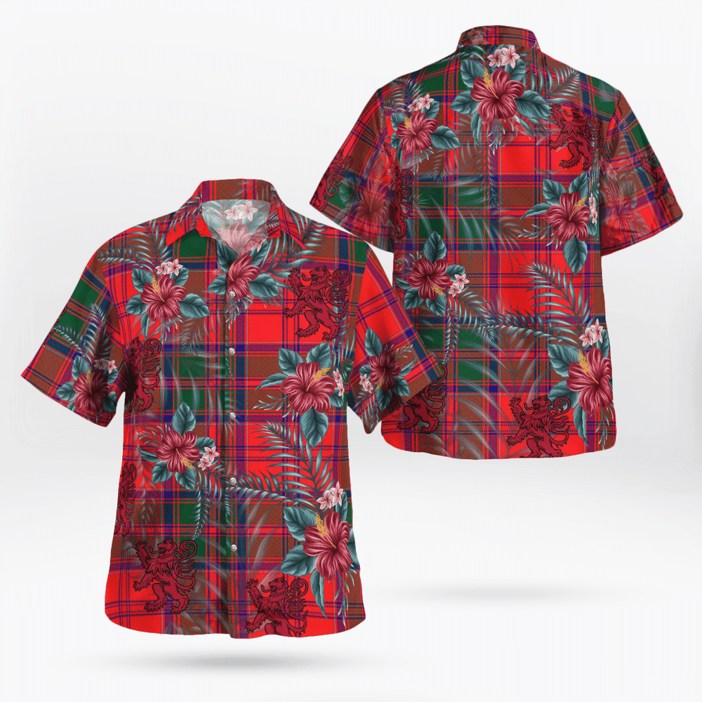 Clan Drummond Modern Tartan Scottish Lion Hawaiian Shirt VS23 Drummond Modern Tartan Tartan Hawaii Shirt