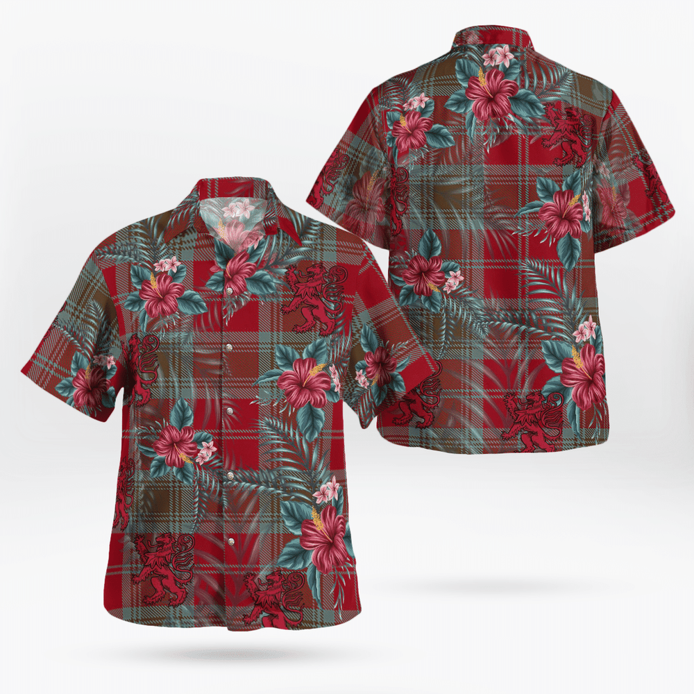 Clan Clan Lindsay Weathered Tartan Scottish Lion Hawaiian Shirt IU87 Lindsay Weathered Tartan Tartan Hawaii Shirt