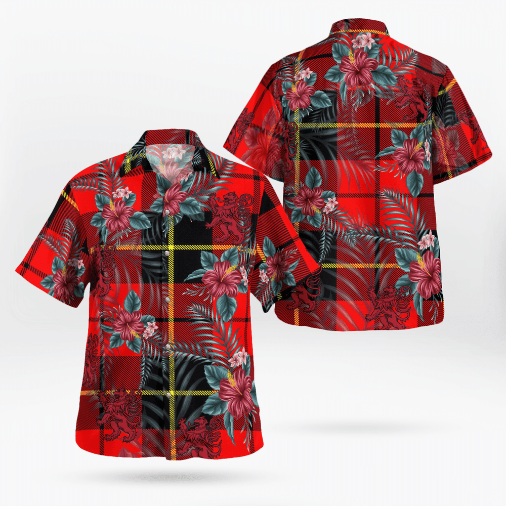 Clan Wallace Hunting Red Tartan Scottish Lion Hawaiian Shirt DE57 Wallace Hunting Red Tartan Tartan Hawaii Shirt