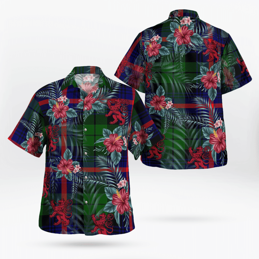 Clan Urquhart Modern Tartan Scottish Lion Hawaiian Shirt WZ27 Urquhart Modern Tartan Tartan Hawaii Shirt
