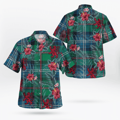 Clan Urquhart Ancient Tartan Scottish Lion Hawaiian Shirt BA38