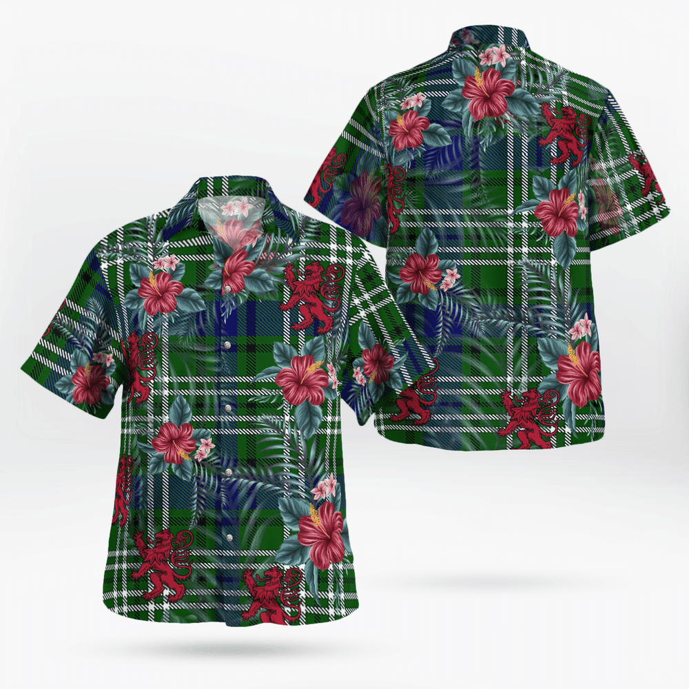 Clan Purves (Tweedside) Tartan Scottish Lion Hawaiian Shirt HT91 Purves (Tweedside) Tartan Tartan Hawaii Shirt