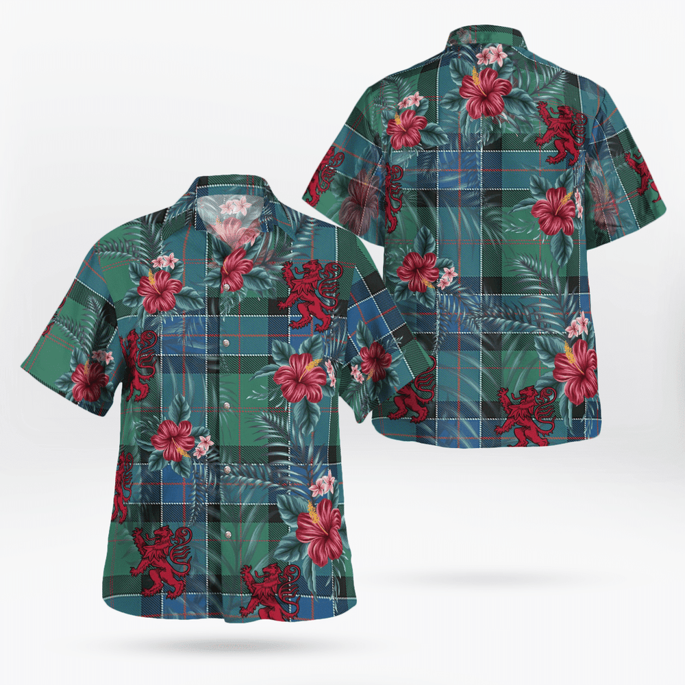 Clan Sinclair Hunting Ancient Tartan Scottish Lion Hawaiian Shirt IG19 Sinclair Hunting Ancient Tartan Tartan Hawaii Shirt