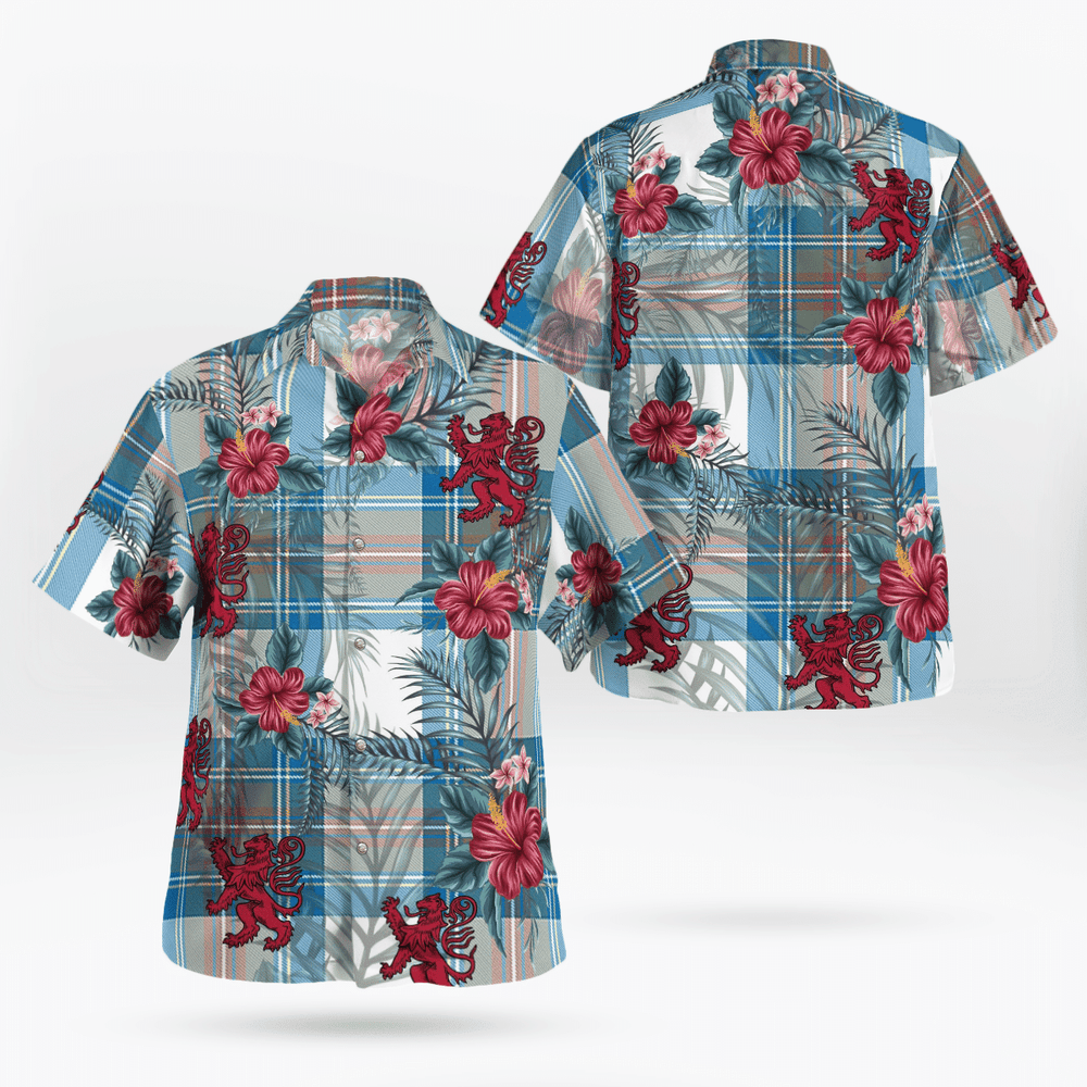 Clan Stewart Muted Blue Tartan Scottish Lion Hawaiian Shirt OZ98 Stewart Muted Blue Tartan Tartan Hawaii Shirt