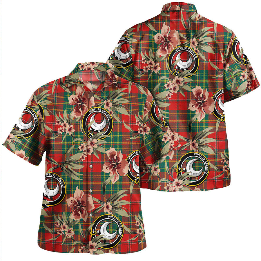 Clan Leask Modern Tartan Crest Badge Aloha Hawaiian Shirt Tropical Old Style
