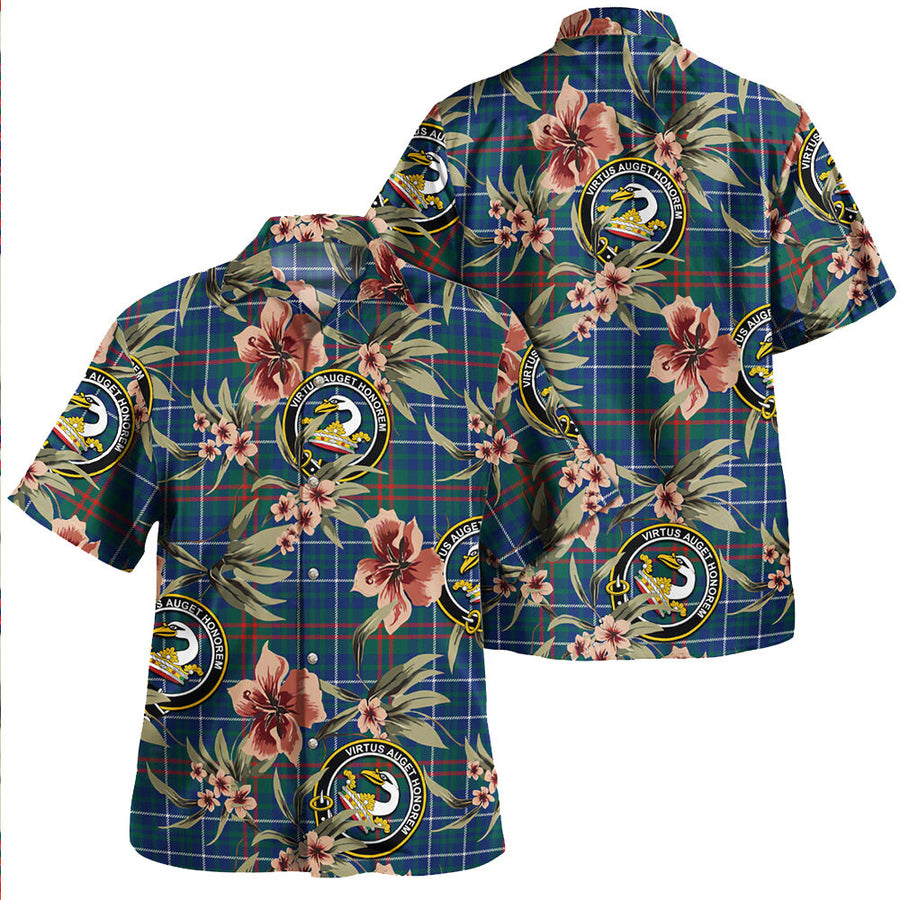 Clan Edmonstone Weathered Tartan Crest Badge Aloha Hawaiian Shirt Tropical Old Style