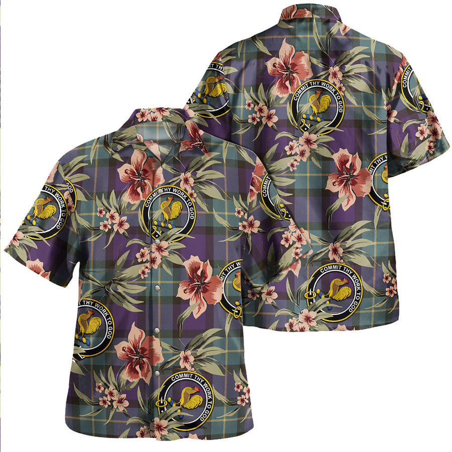 Clan Sinclair of Ulster Weathered Tartan Crest Badge Aloha Hawaiian Shirt Tropical Old Style
