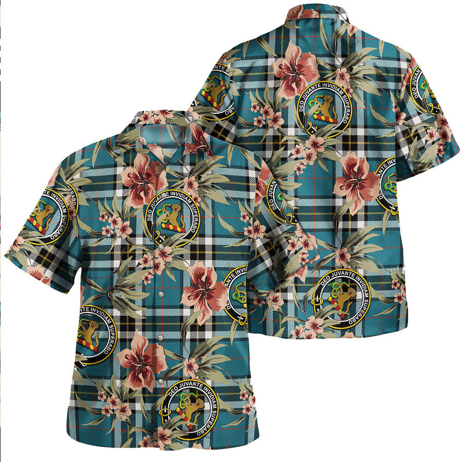 Clan Thomson Blue (MacThomas BlueThompson Dress) Ancient Tartan Crest Badge Aloha Hawaiian Shirt Tropical Old Style
