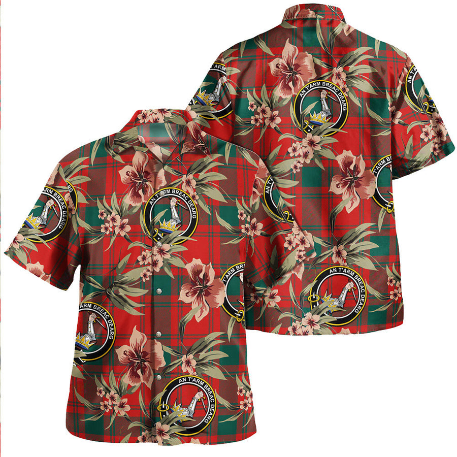Clan MacQuarrie (MacGuarie) Modern Tartan Crest Badge Aloha Hawaiian Shirt Tropical Old Style