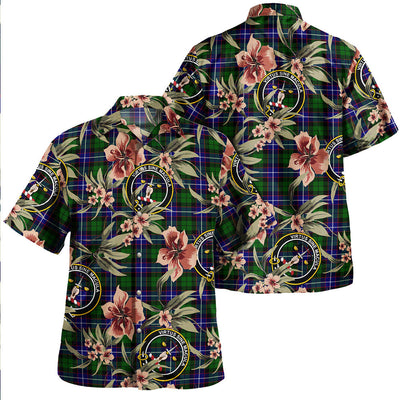 Clan Russell Modern Tartan Crest Badge Aloha Hawaiian Shirt Tropical Old Style