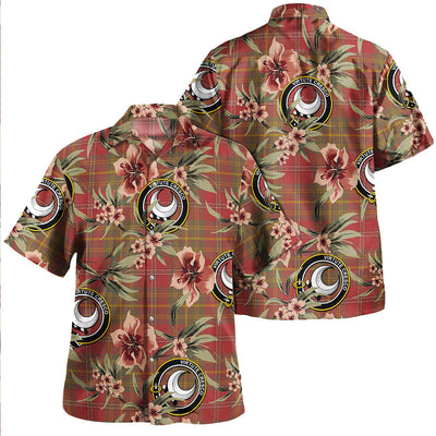 Clan Leask Weathered Tartan Crest Badge Aloha Hawaiian Shirt Tropical Old Style