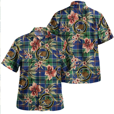 Clan Leslie of the Hebrides Modern Tartan Crest Badge Aloha Hawaiian Shirt Tropical Old Style
