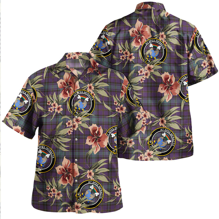 Clan Hope Vere Weathered Tartan Crest Badge Aloha Hawaiian Shirt Tropical Old Style