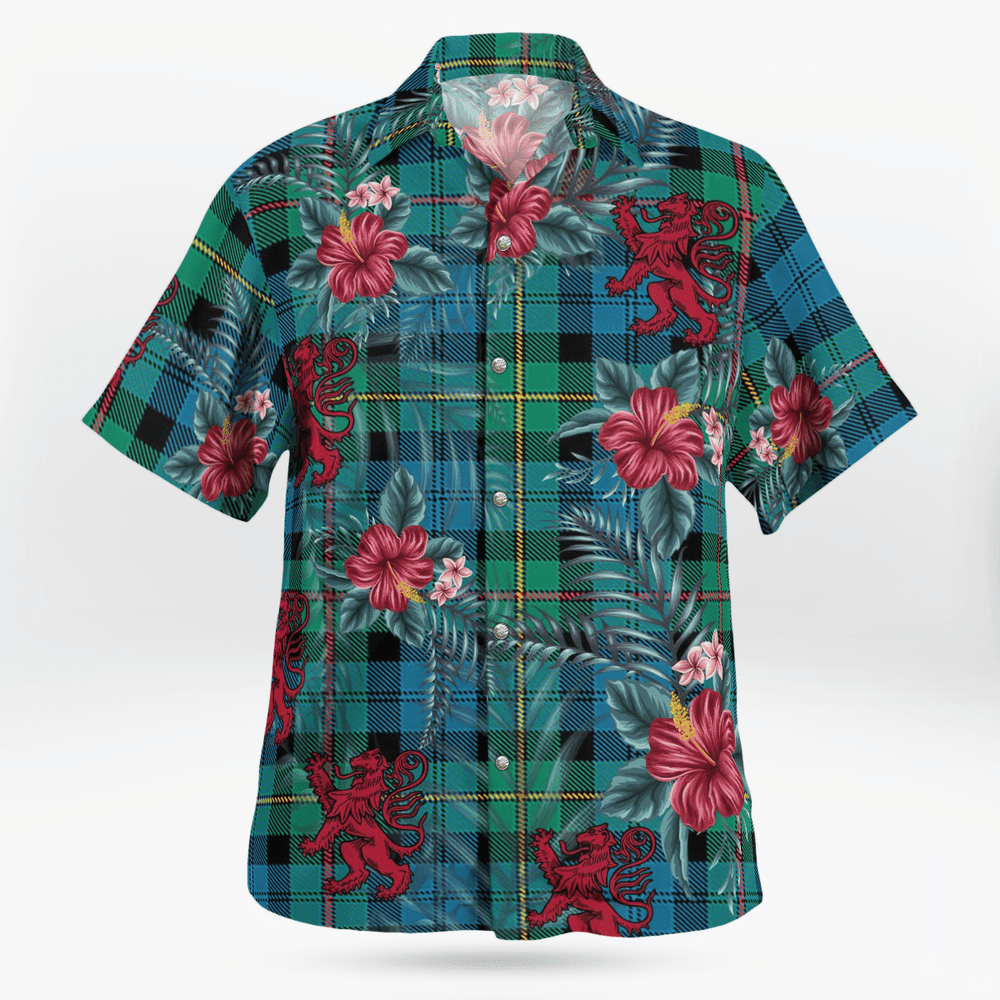 Clan MacEwen Ancient Tartan Scottish Lion Hawaiian Shirt YK22 MacEwen Ancient Tartan Tartan Hawaii Shirt