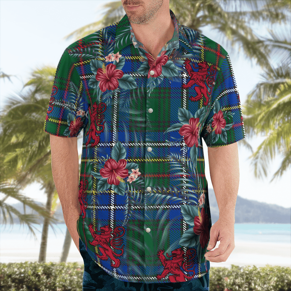 Clan Cockburn Ancient Tartan Scottish Lion Hawaiian Shirt WG80 Cockburn Ancient Tartan Tartan Hawaii Shirt