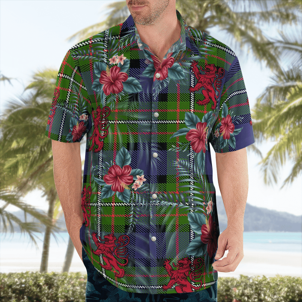 Clan Fergusson Modern Tartan Scottish Lion Hawaiian Shirt PM97 Fergusson Modern Tartan Tartan Hawaii Shirt