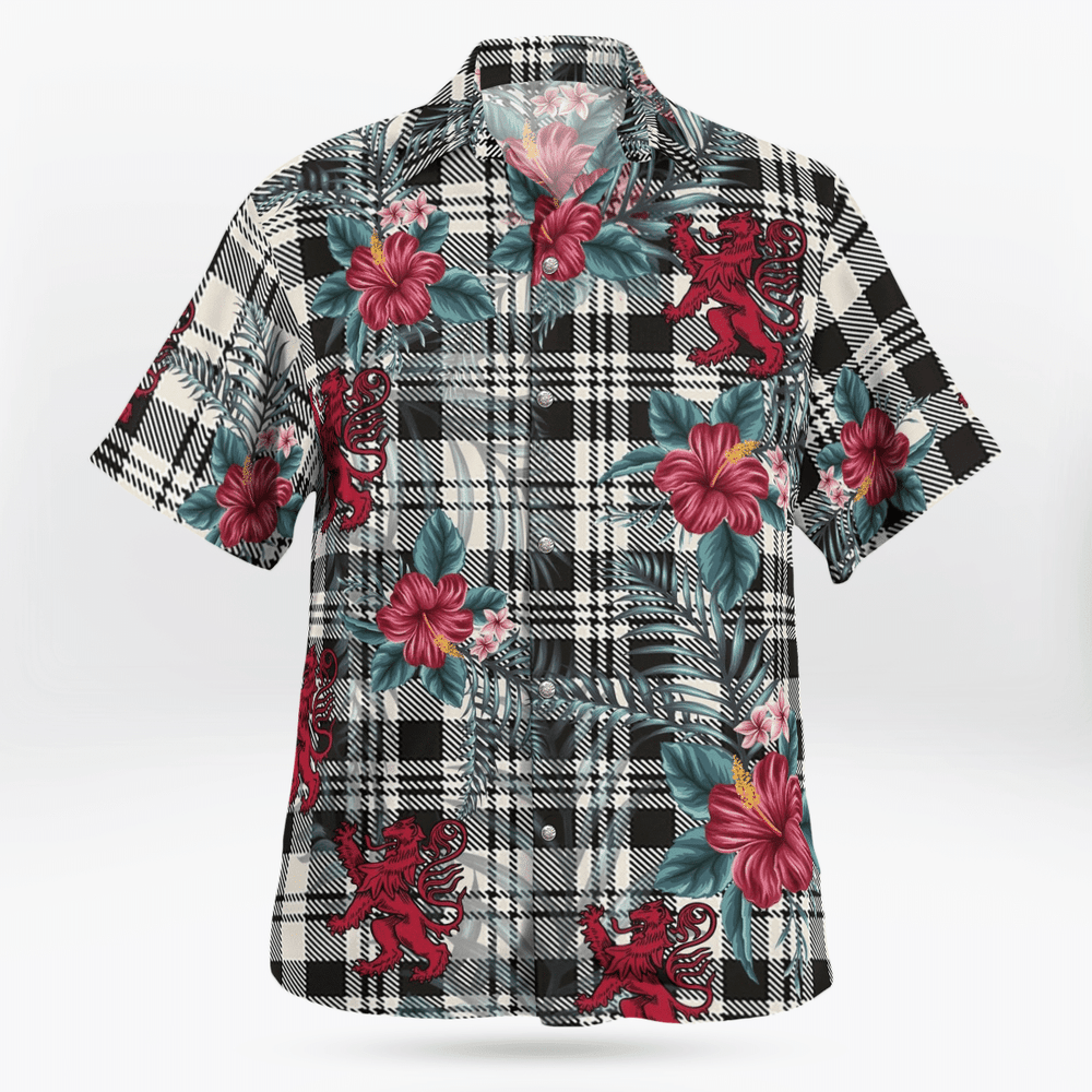 Clan Scott Black & White Ancient Tartan Scottish Lion Hawaiian Shirt AU80 Scott Black & White Ancient Tartan Tartan Hawaii Shirt
