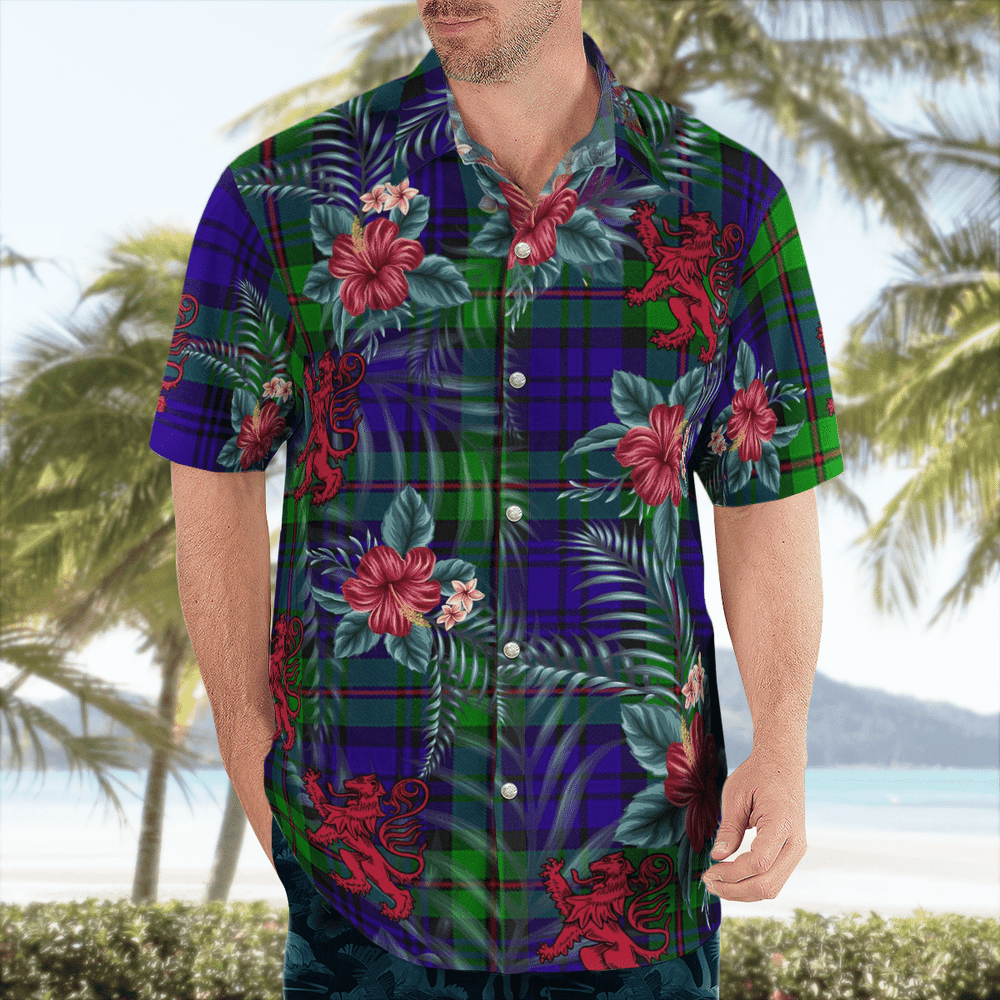 Clan MacKinlay Modern Tartan Scottish Lion Hawaiian Shirt KM74 MacKinlay Modern Tartan Tartan Hawaii Shirt