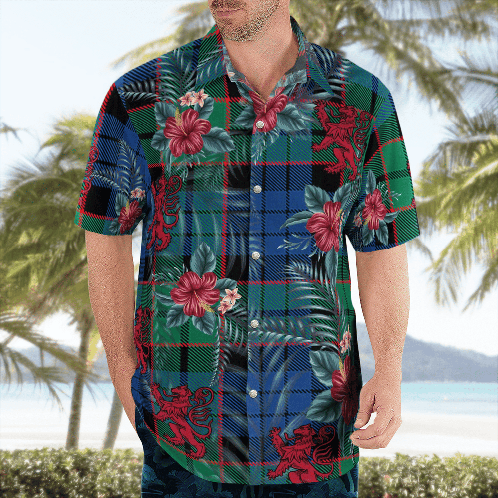 Clan Fletcher Ancient Tartan Scottish Lion Hawaiian Shirt BZ45 Fletcher Ancient Tartan Tartan Hawaii Shirt