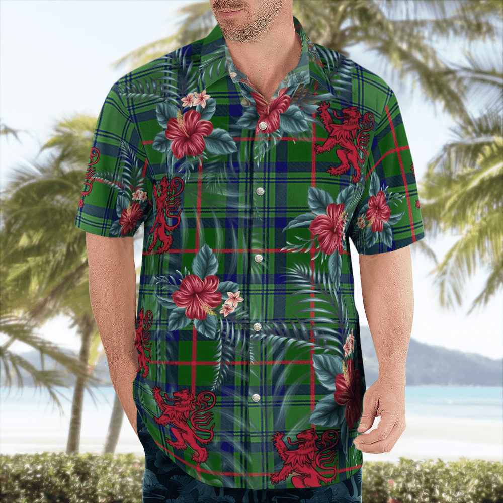 Clan Cranston Modern Tartan Scottish Lion Hawaiian Shirt TF28 Cranston Modern Tartan Tartan Hawaii Shirt