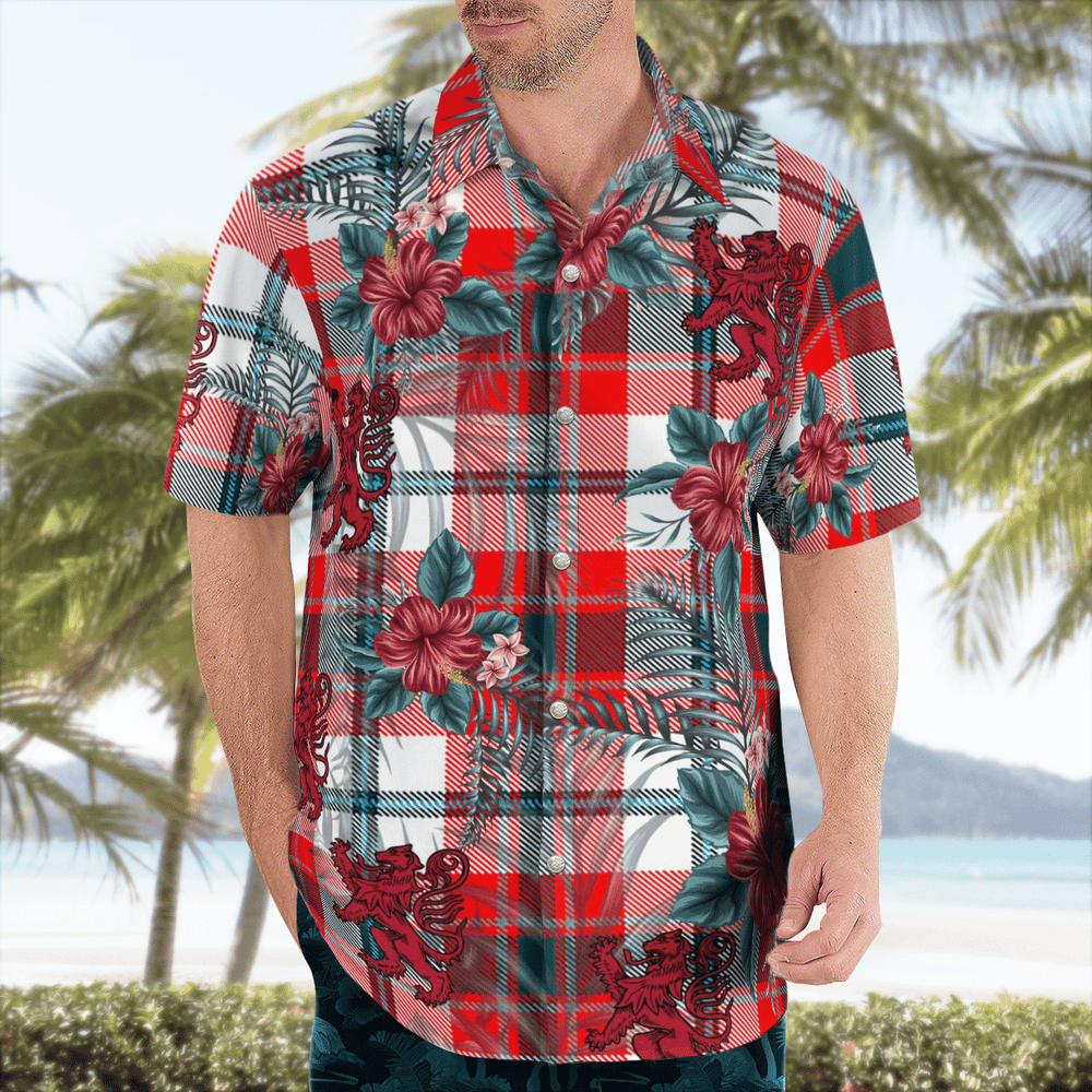 Clan Glasgow District Tartan Scottish Lion Hawaiian Shirt AX76 Glasgow District Tartan Tartan Hawaii Shirt