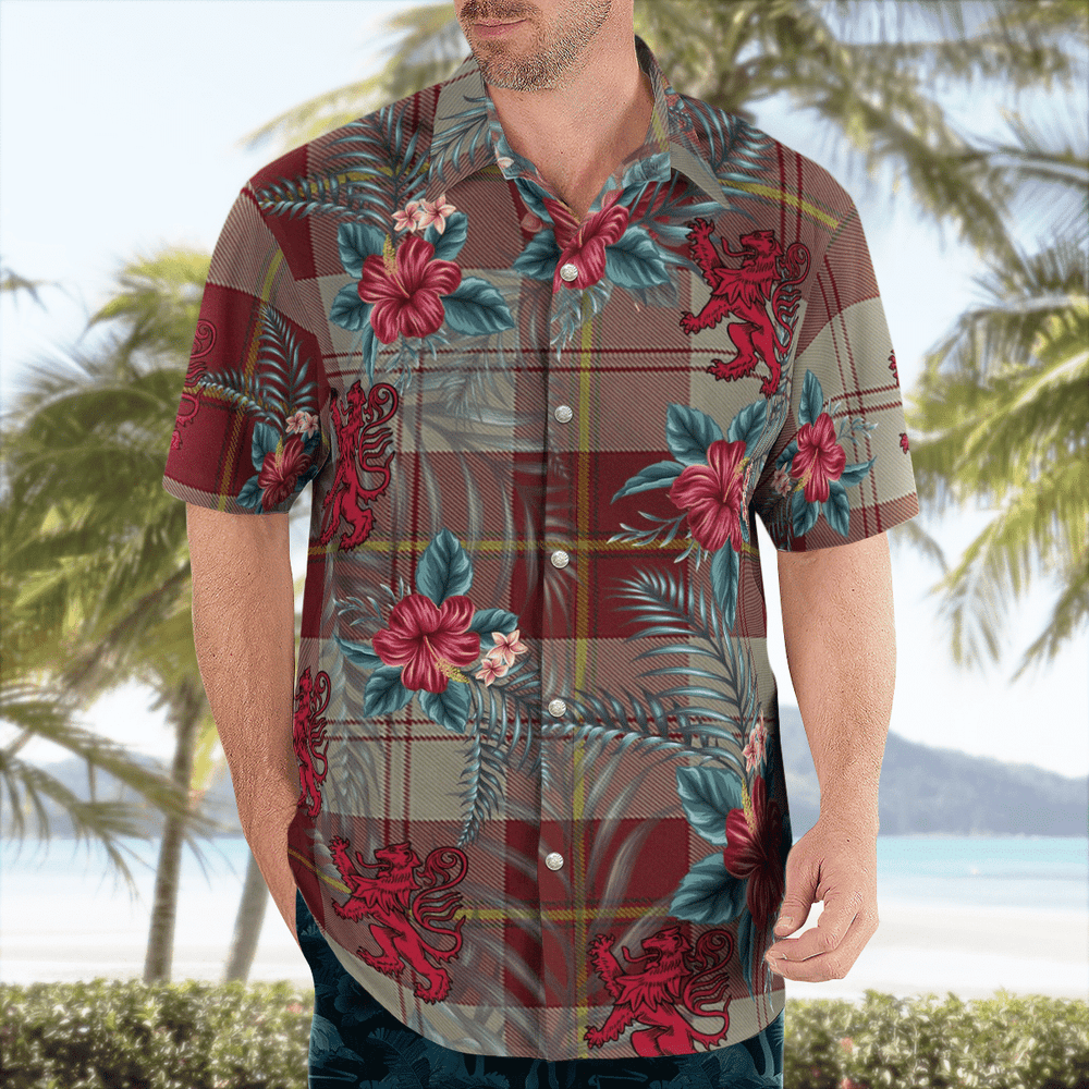 Clan Cunningham Burgundy Dancers Tartan Scottish Lion Hawaiian Shirt PC97 Cunningham Burgundy Dancers Tartan Tartan Hawaii Shirt