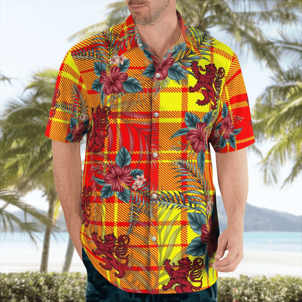 Clan MacMillan Tartan Scottish Lion Hawaiian Shirt OR26 MacMillan Tartan Tartan Hawaii Shirt