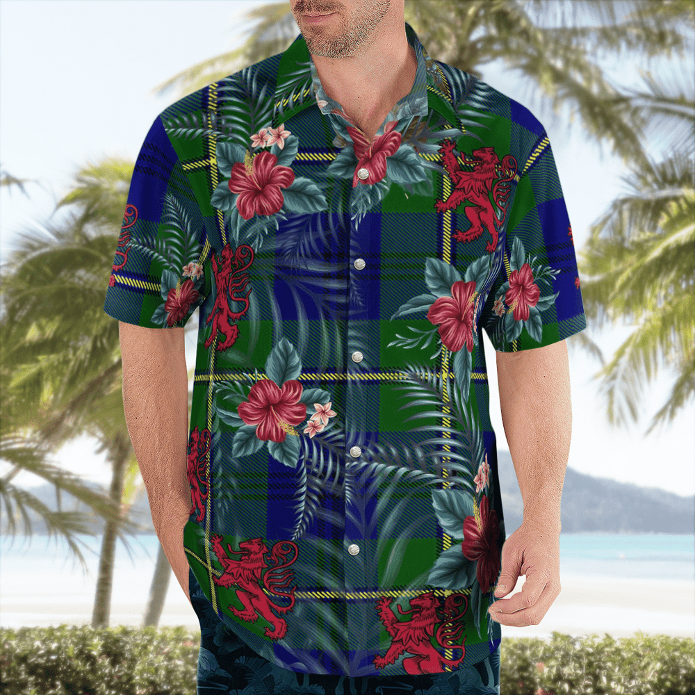 Clan Johnston Modern Tartan Scottish Lion Hawaiian Shirt GC38 Johnston Modern Tartan Tartan Hawaii Shirt