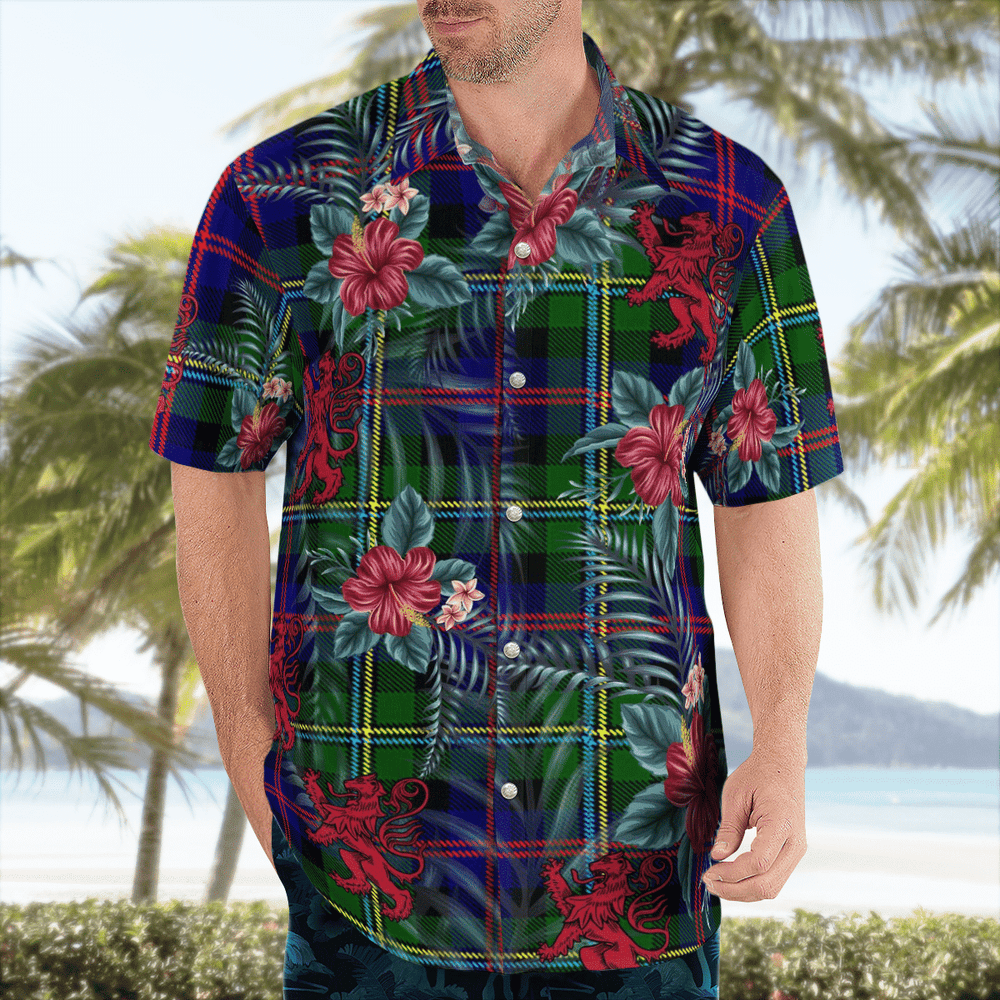 Clan Malcolm Modern Tartan Scottish Lion Hawaiian Shirt KS71 Malcolm Modern Tartan Tartan Hawaii Shirt