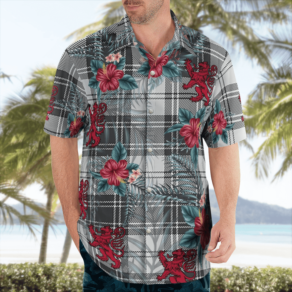 Clan Douglas Grey Modern Tartan Scottish Lion Hawaiian Shirt BI17 Douglas Grey Modern Tartan Tartan Hawaii Shirt