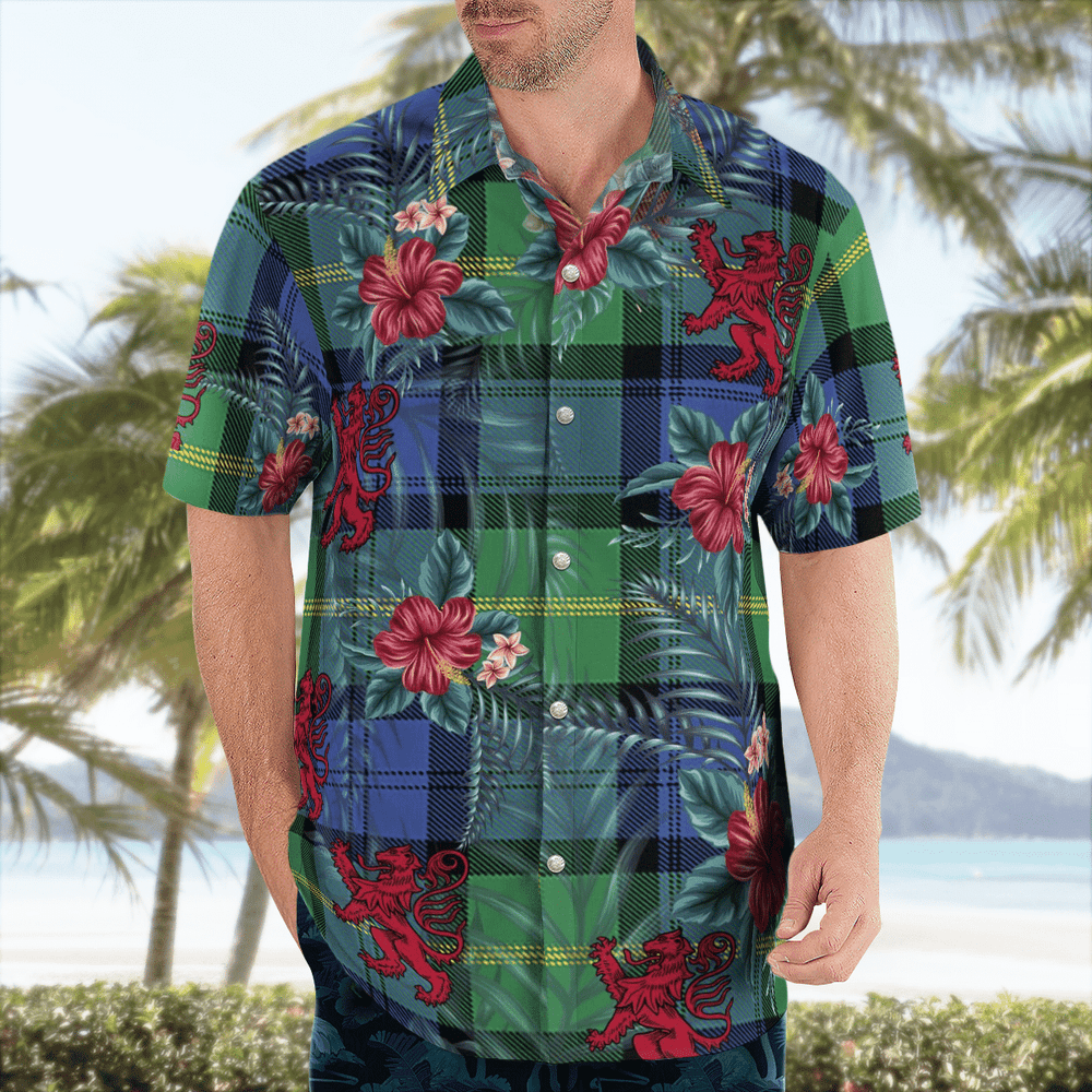 Clan Gordon Old Ancient Tartan Scottish Lion Hawaiian Shirt CU83 Gordon Old Ancient Tartan Tartan Hawaii Shirt