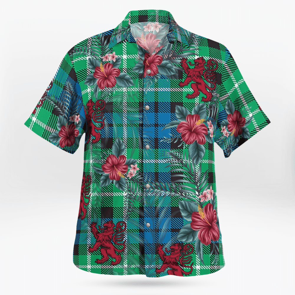 Clan Graham of Montrose Ancient Tartan Scottish Lion Hawaiian Shirt JO84 Graham of Montrose Ancient Tartan Tartan Hawaii Shirt