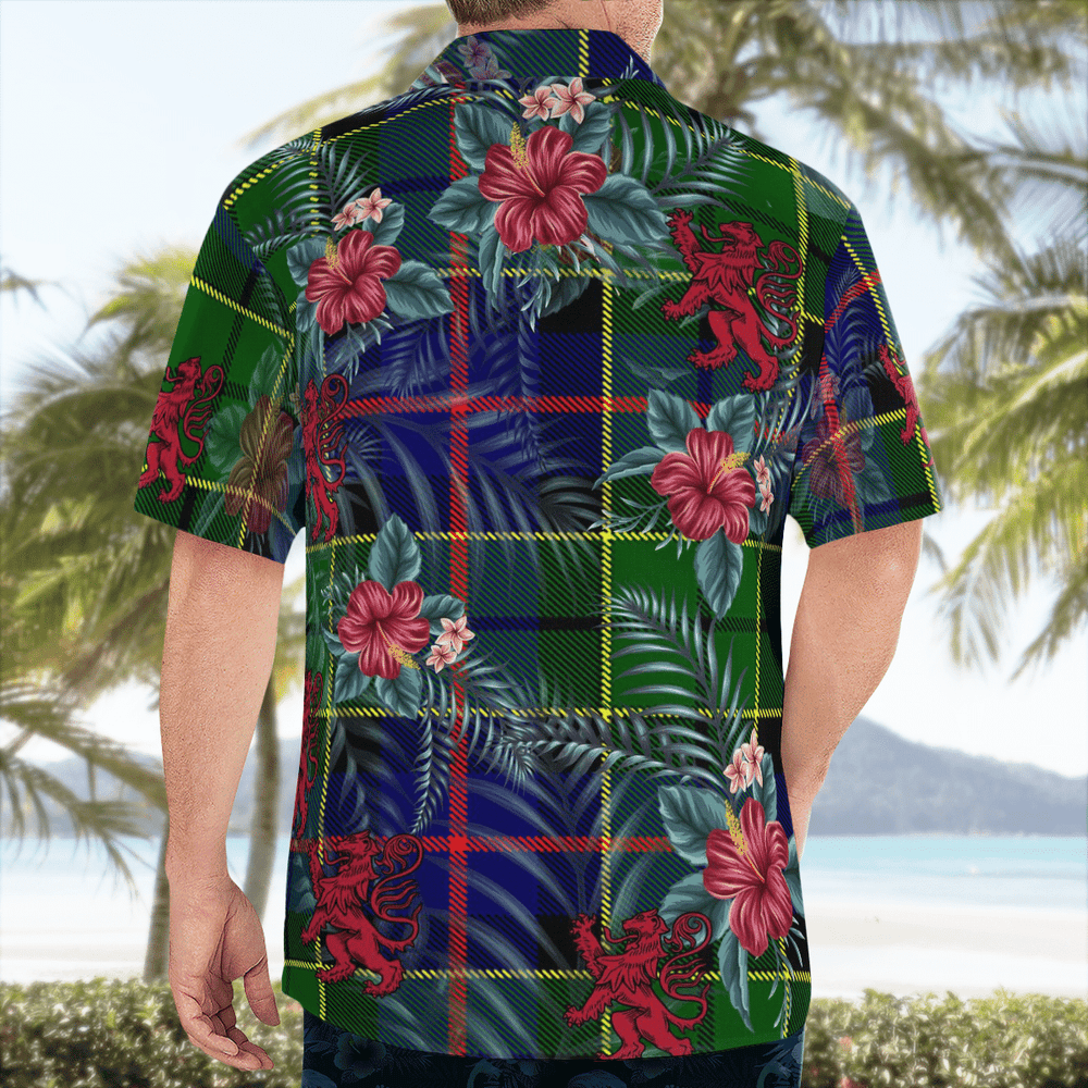 Clan Forsyth Modern Tartan Scottish Lion Hawaiian Shirt RF62 Forsyth Modern Tartan Tartan Hawaii Shirt