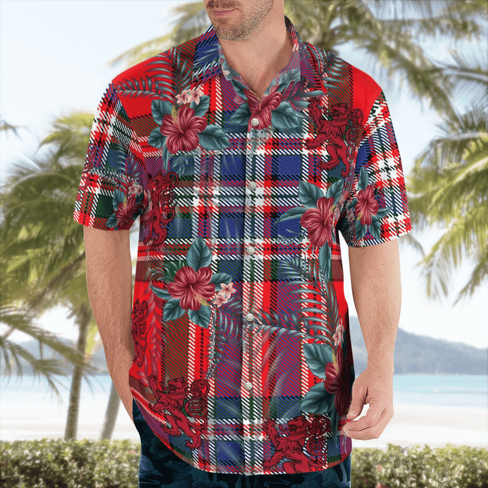 Clan MacFarlane Modern Tartan Scottish Lion Hawaiian Shirt AN66 MacFarlane Modern Tartan Tartan Hawaii Shirt