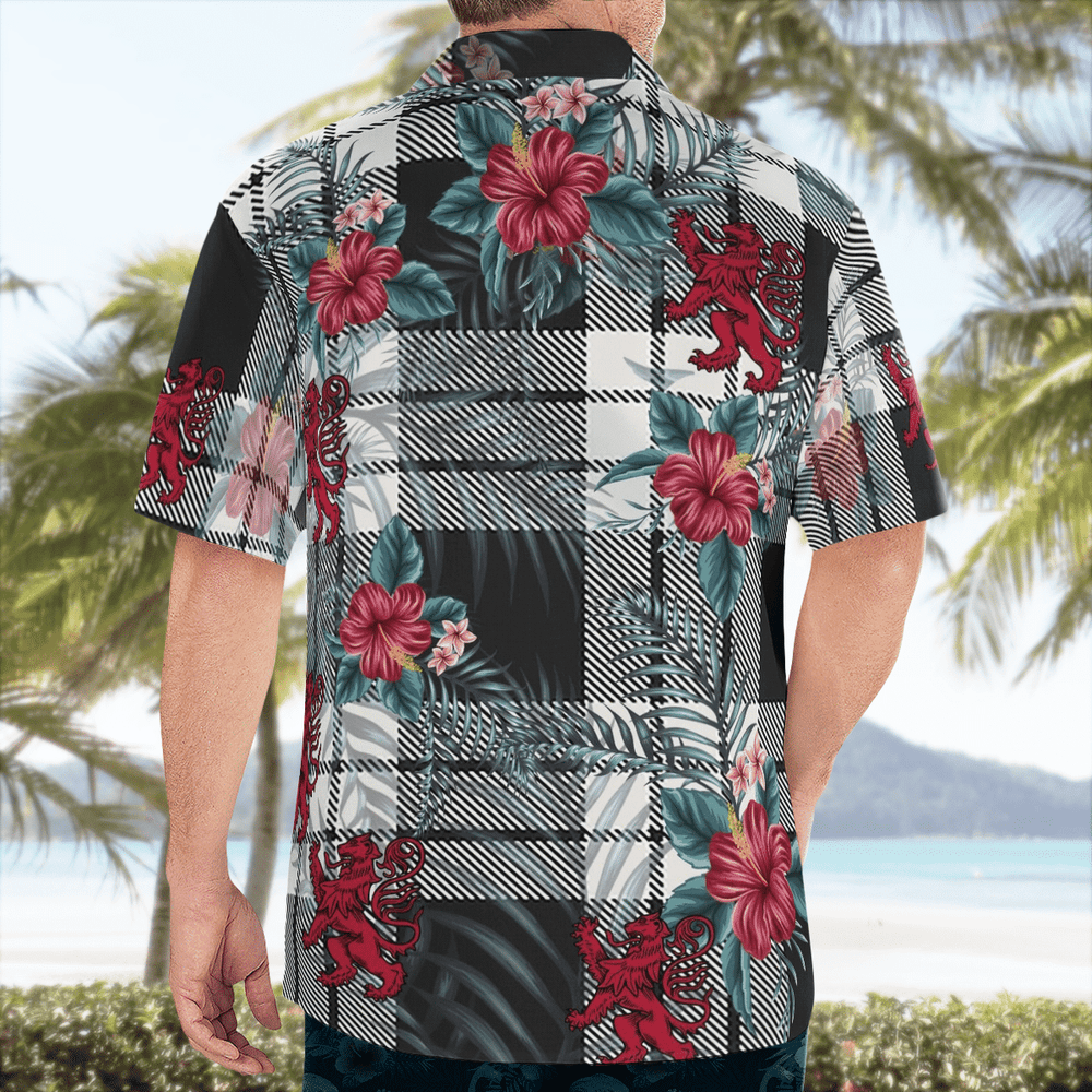 Clan MacFarlane Black & White Ancient Tartan Scottish Lion Hawaiian Shirt UX78 MacFarlane Black & White Ancient Tartan Tartan Hawaii Shirt