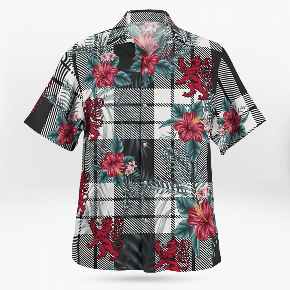 Clan MacFarlane Black & White Ancient Tartan Scottish Lion Hawaiian Shirt UX78 MacFarlane Black & White Ancient Tartan Tartan Hawaii Shirt