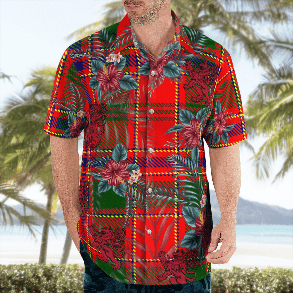 Clan Clan Munro Modern Tartan Scottish Lion Hawaiian Shirt IZ62 Munro Modern Tartan Tartan Hawaii Shirt