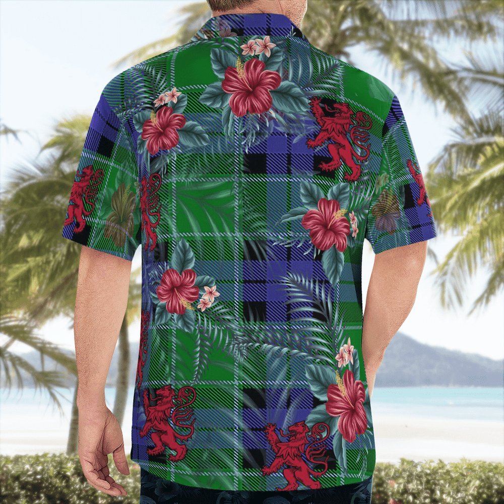 Clan Graham of Menteith Modern Tartan Scottish Lion Hawaiian Shirt ED14 Graham of Menteith Modern Tartan Tartan Hawaii Shirt