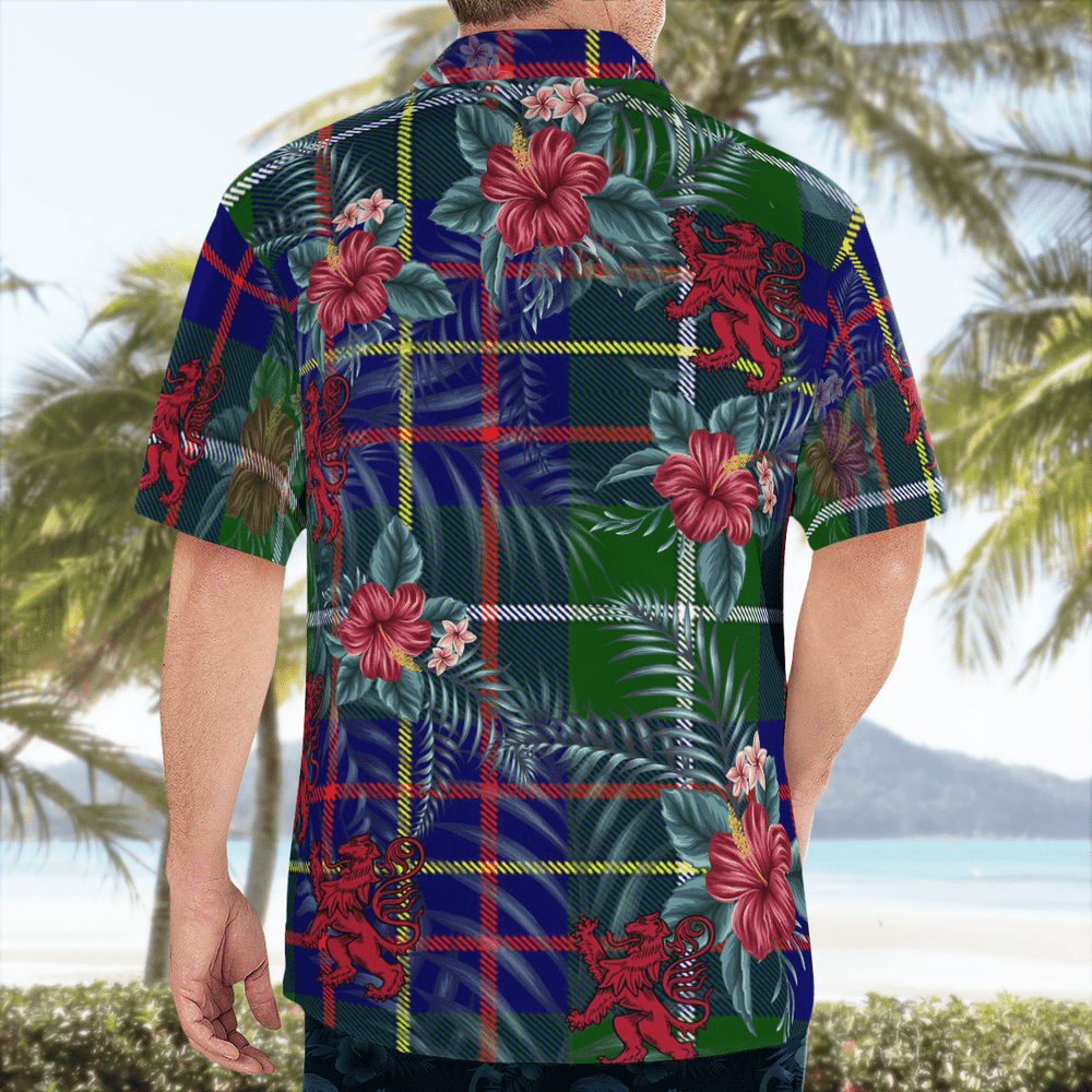 Clan Inglis Modern Tartan Scottish Lion Hawaiian Shirt HU87 Inglis Modern Tartan Tartan Hawaii Shirt