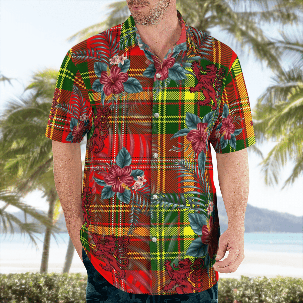 Clan Leask Tartan Scottish Lion Hawaiian Shirt BO34 Leask Tartan Tartan Hawaii Shirt